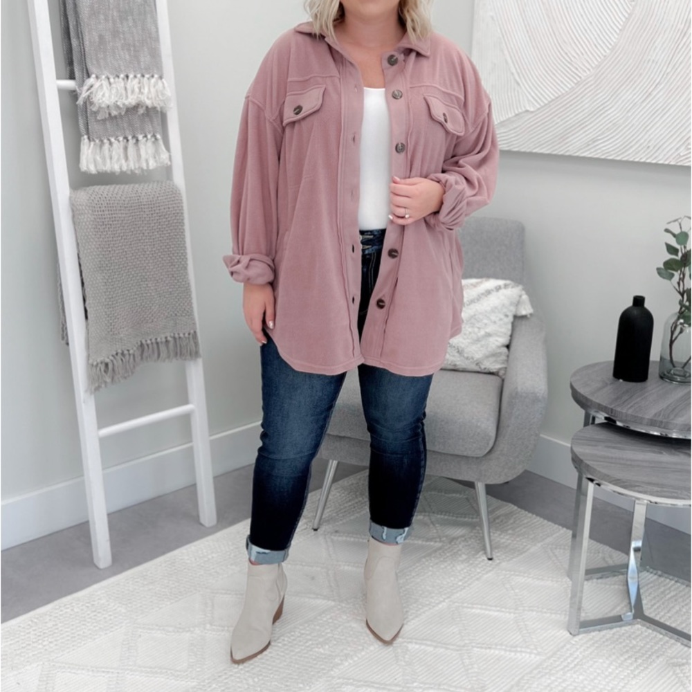 La Miel Button-Front Oversized Shirt Jacket in Dusty Mauve